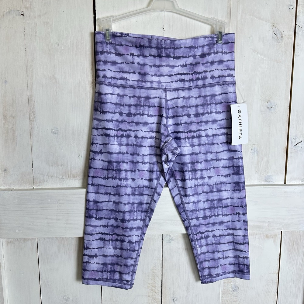 NEW Athleta Leggings‎ Womens 1X Purple Tie Dye Stripe Elation Capri High Rise